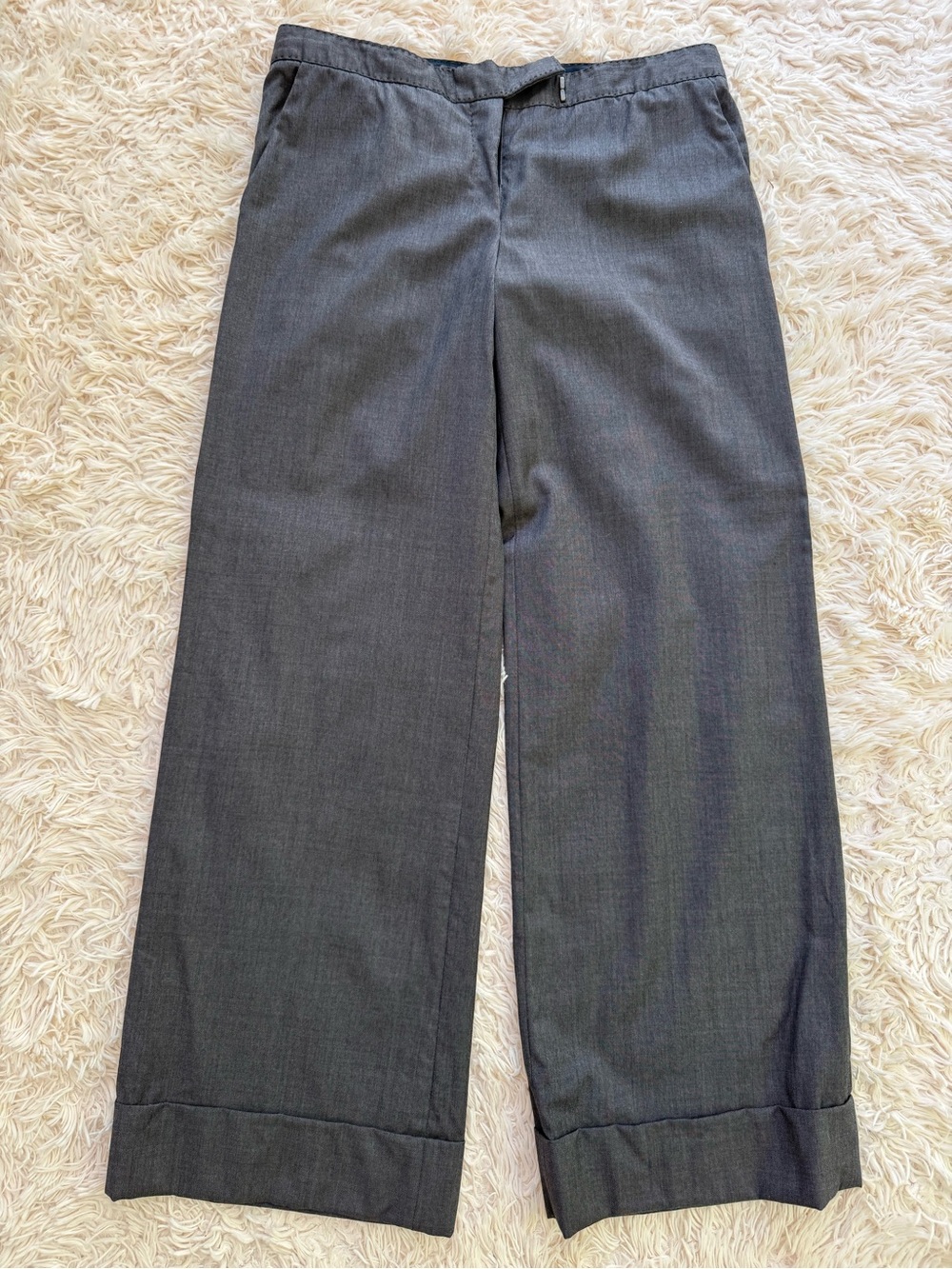 Stella McCartney Gray Wool Wide Leg Cropped Trouser Pants Cuffed EU 44